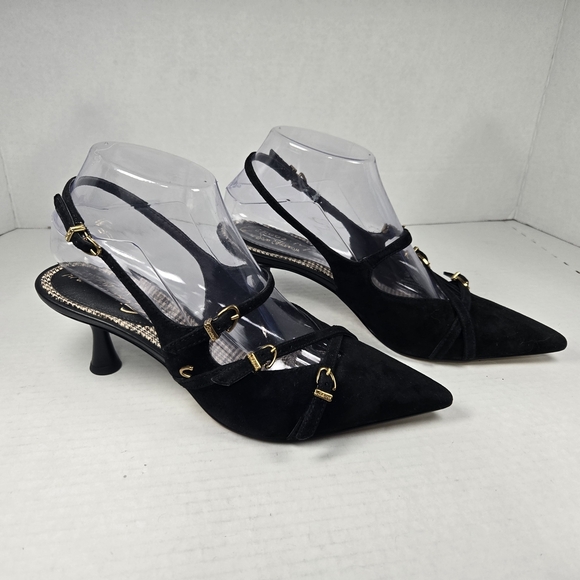 Circus by Sam Edelman Fraya Slingback Black Suede Pumps with Gold Buckles-Size 7 - Picture 1 of 15